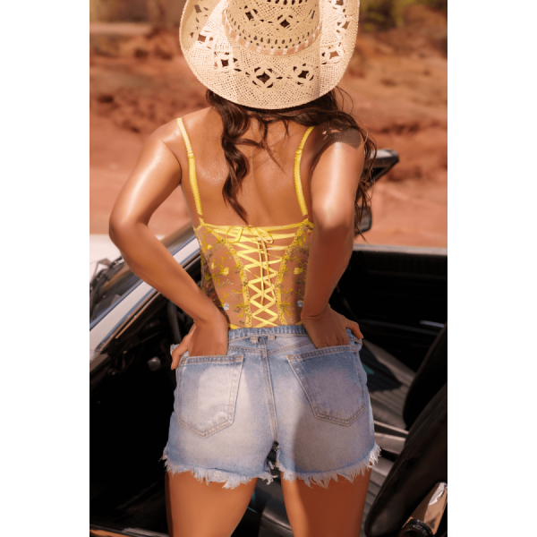 Body string jaune brodé 